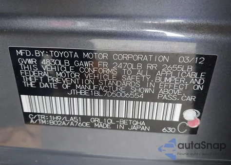 2013 Lexus Gs 350 z USA, uszkodzony, nr VIN JTHBE1BL7D5006554